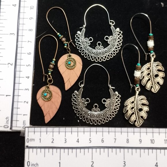 SALE! 3 STYLES! BOHO EARRINGS Silvery, Wood, Blues BLUE BUNNY'S BOHO BAUBLES - Picture 6 of 10